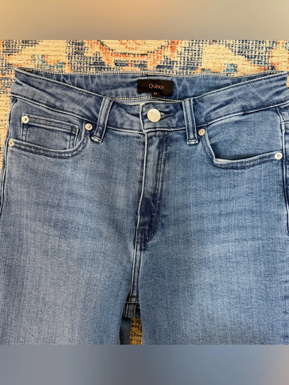 Quince High Rise Cropped Straight Jeans Organic Cotton Stretch Denim Size 27